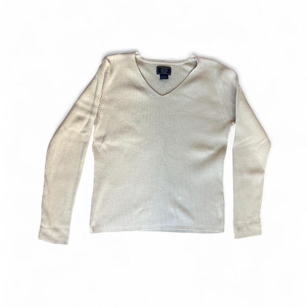 G.H. Bass Pale Yellow Ribbed V Neck Sweater Medium Cotton